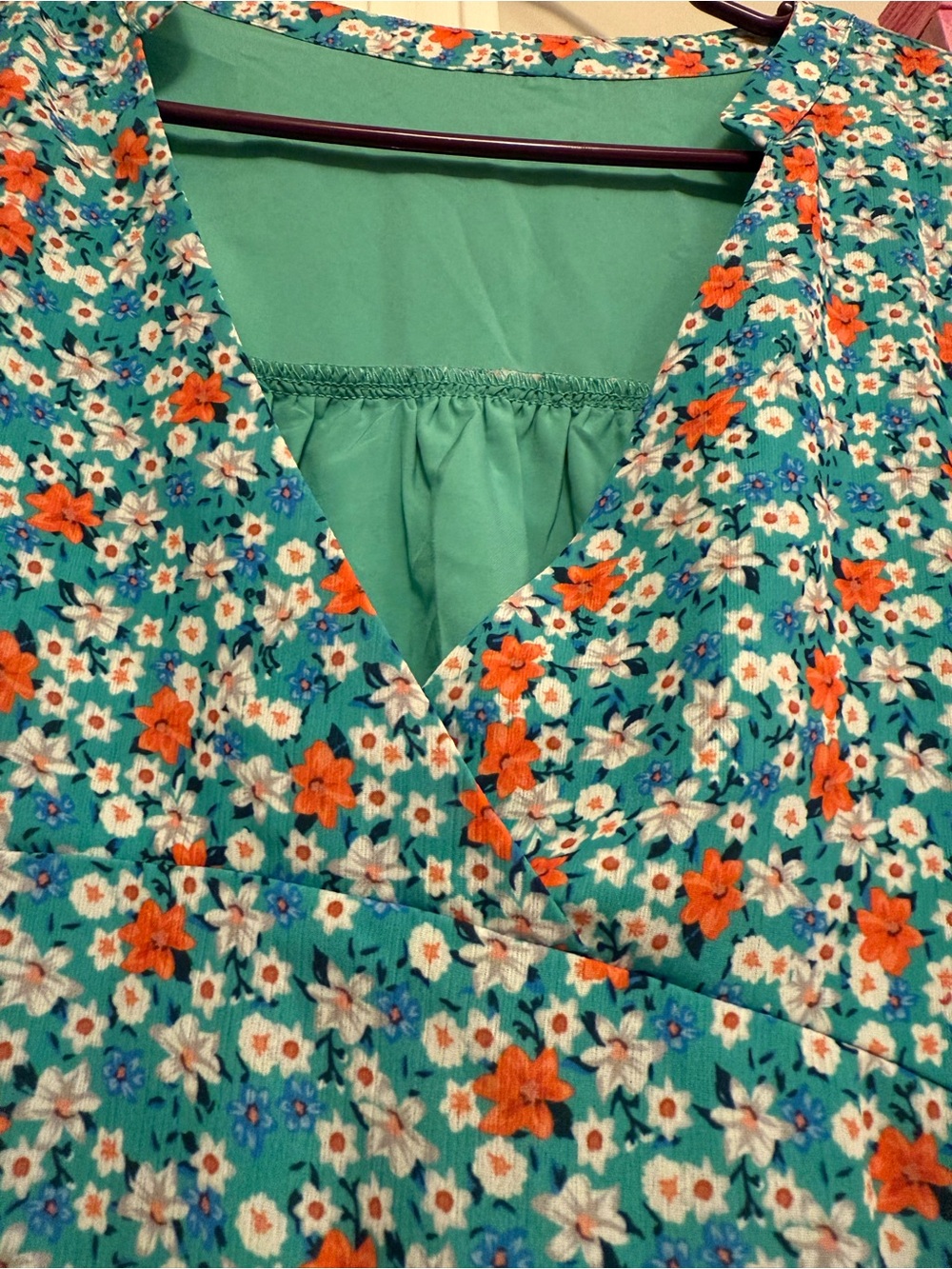 Teal Floral V-Neck Women's shift Dress - Picture 2 of 2